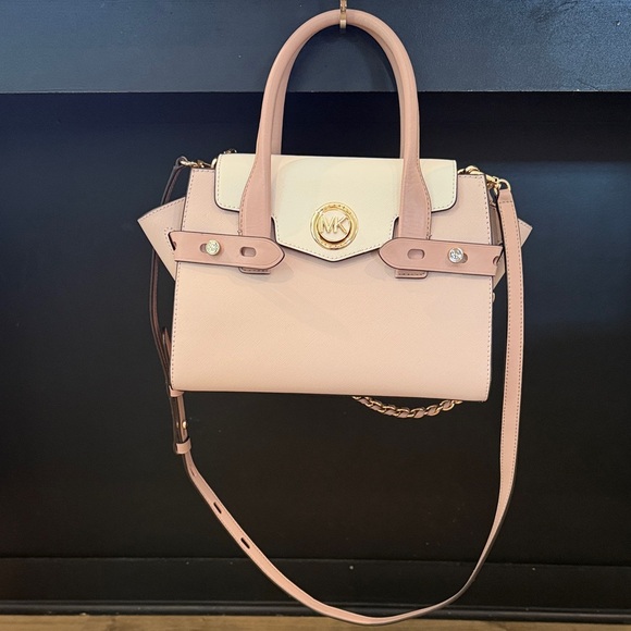 Michael Kors Carmen Medium Color-Block Saffiano Leather Blush Belted Satchel - Picture 1 of 12